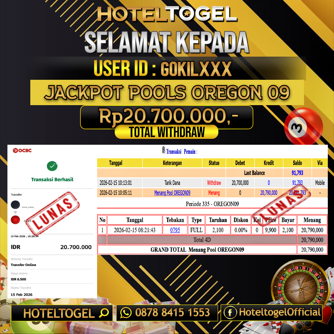 HOTELTOGEL JACKPOT TOGEL OREGON 09 Rp.20.700.000 - LUNAS USER ID : GOKIL***
