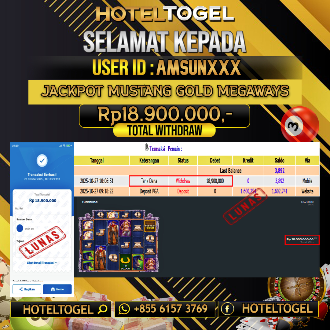 HOTELTOGEL JACKPOT SLOT MUSTANG GOLD MEGAWAYS Rp.18.900.000 - LUNAS USER ID : AMSUN***