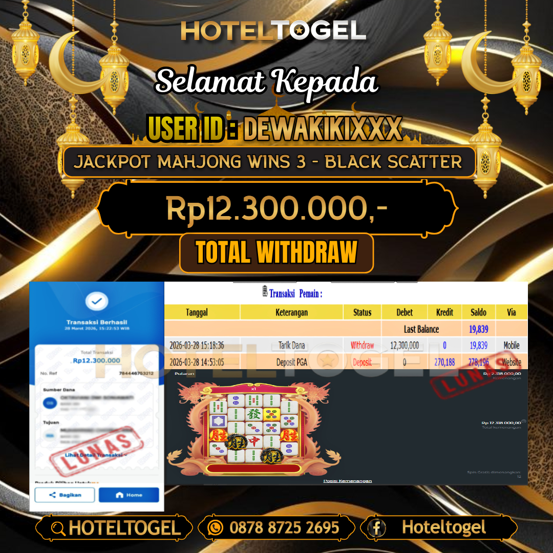 HOTELTOGEL JACKPOT SLOT MAHJONG WINS 3 - BLACK SCATTER Rp.12.300.000 - LUNAS USER ID : DEWAKIKI***