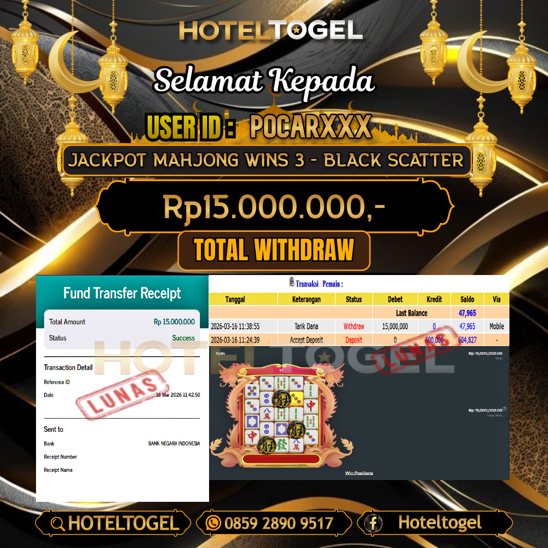 HOTELTOGEL JACKPOT SLOT MAHJONG WINS 3 - BLACK SCATTER Rp.15.000.000 - LUNAS USER ID : POCAR***