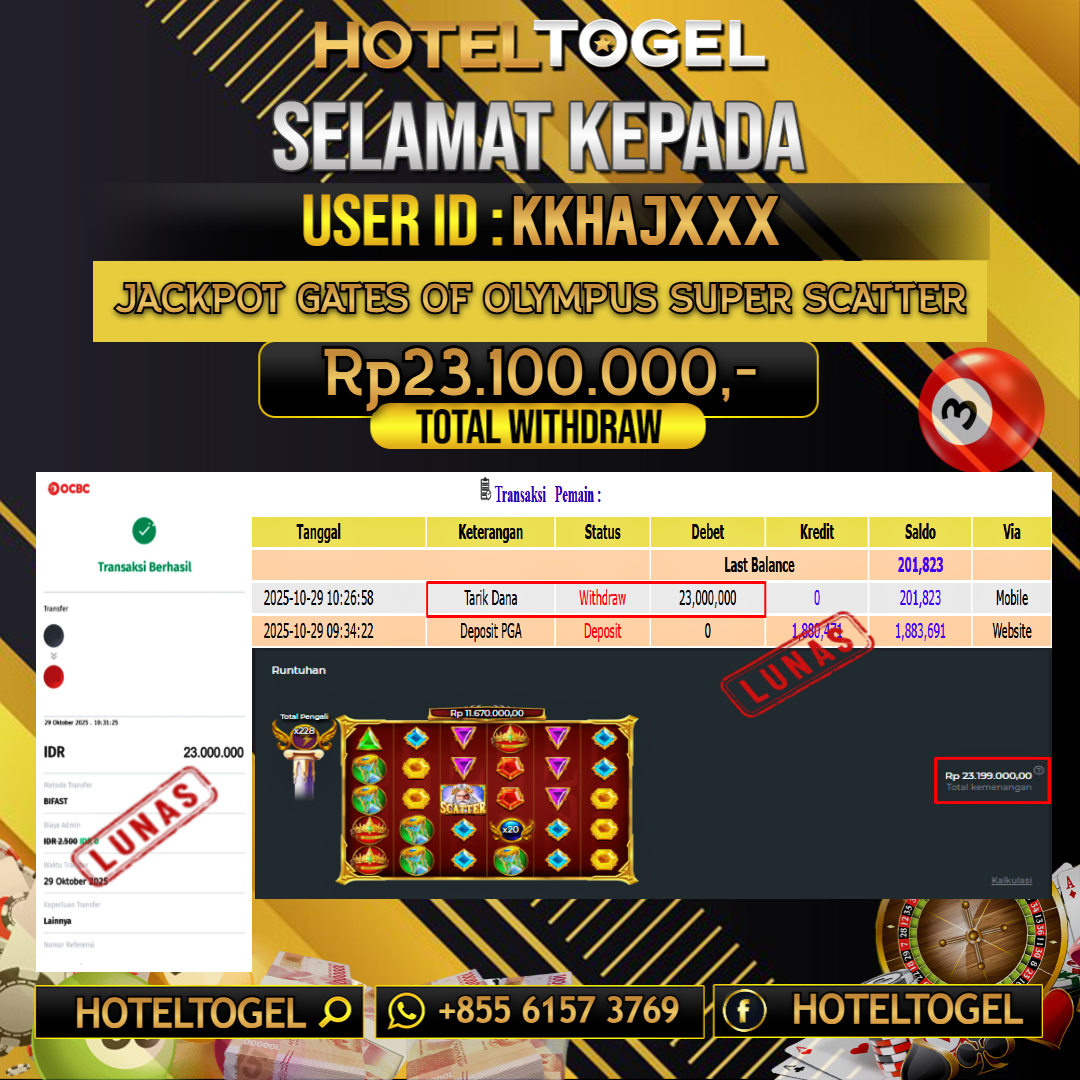 HOTELTOGEL JACKPOT SLOT GATES OF OLYMPUS SUPER SCATTER Rp.23.100.000 - LUNAS USER ID : KKHAJ***