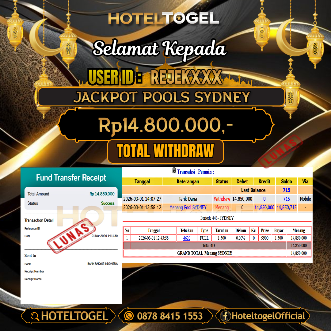 HOTELTOGEL JACKPOT TOGEL SYDNEY Rp.14.800.000 - LUNAS USER ID : REJEK***
