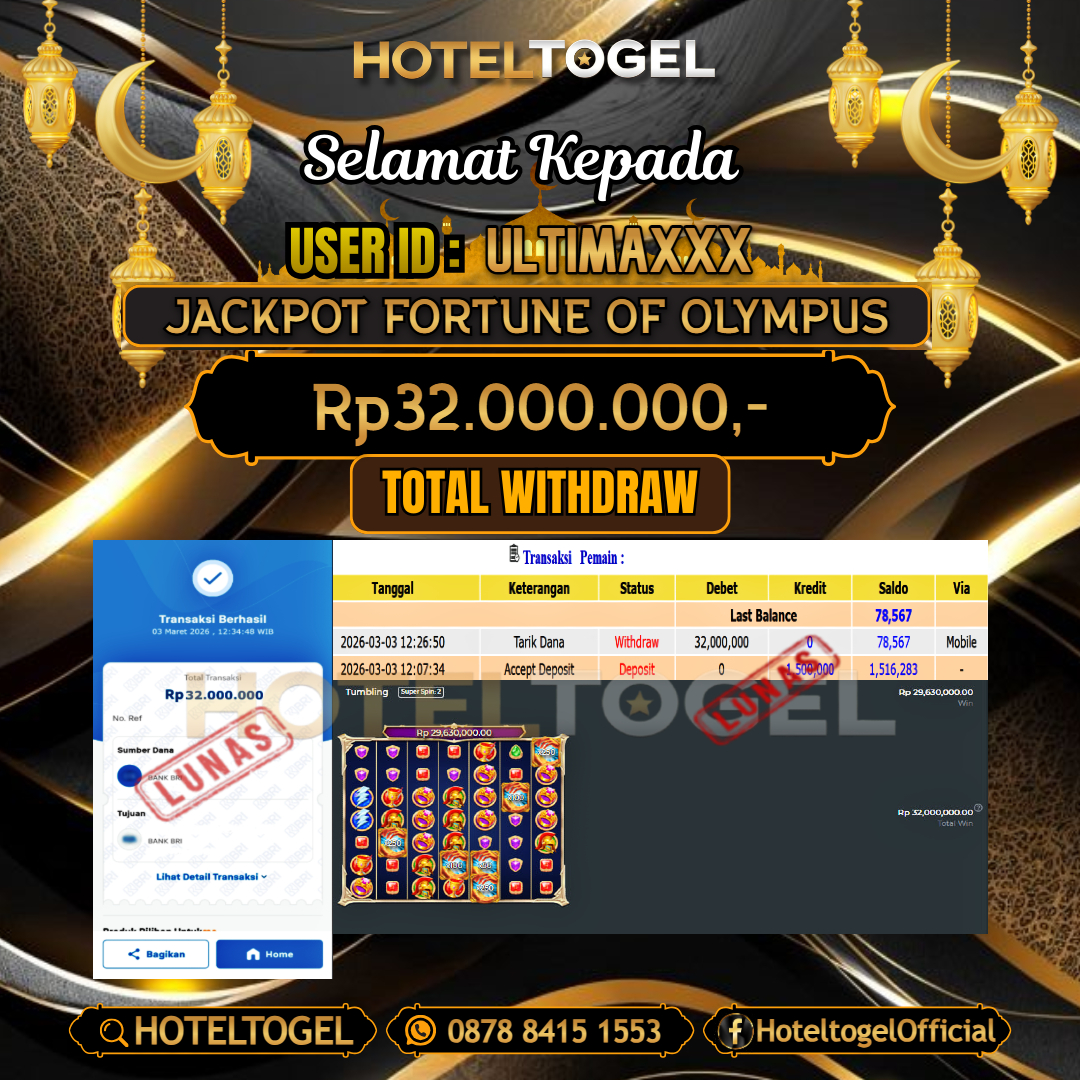 HOTELTOGEL JACKPOT SLOT FORTUNE OF OLYMPUS Rp.32.000.000 - LUNAS USER ID : ULTIMA***
