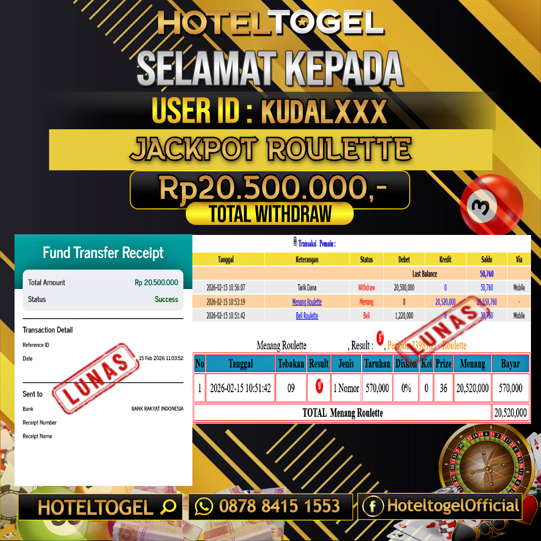 HOTELTOGEL JACKPOT CASINO ROULETTE p.20.500.000 - LUNAS USER ID : KUDAL***