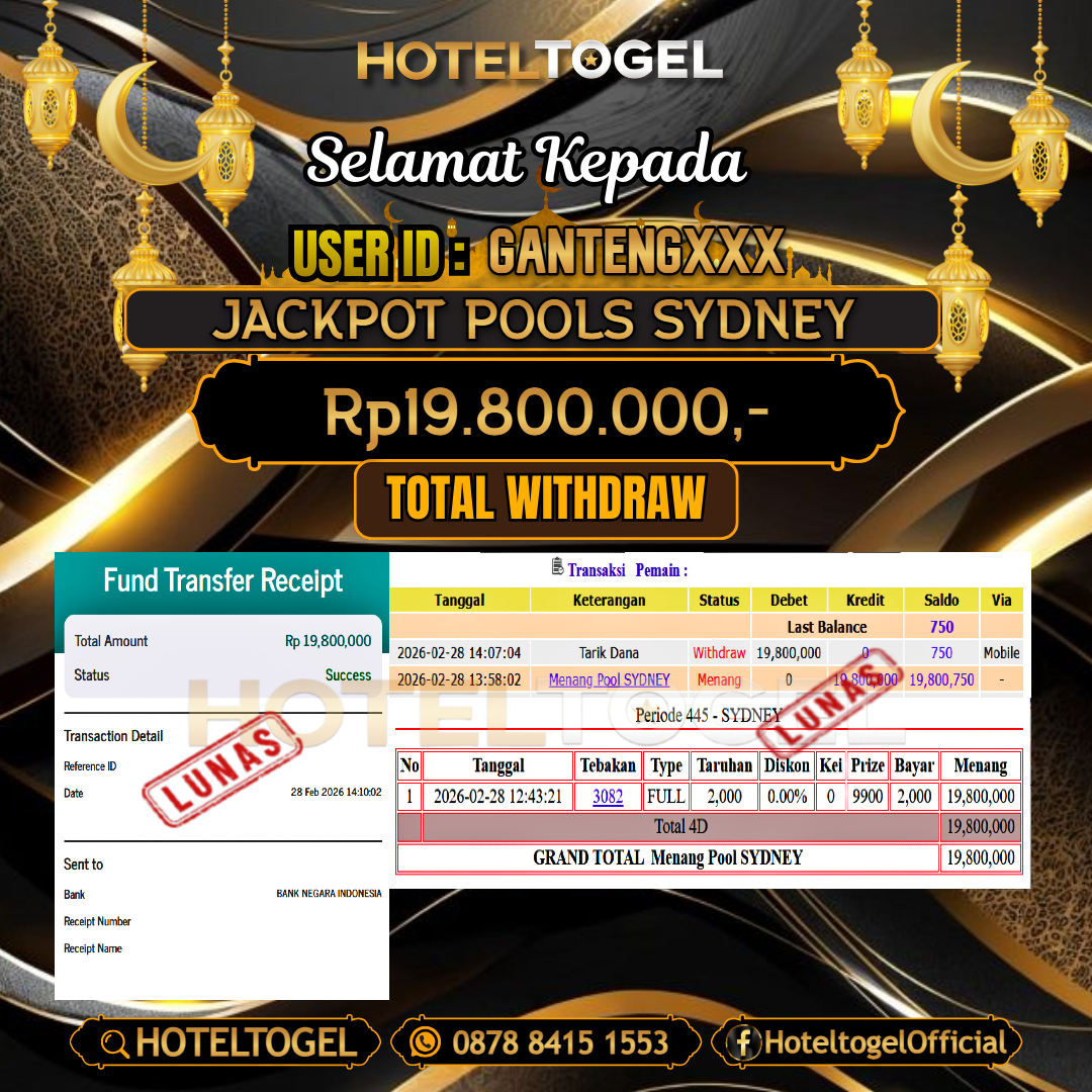 HOTELTOGEL JACKPOT TOGEL SYDNEY Rp.19.800.000 - LUNAS USER ID : GANTENG***